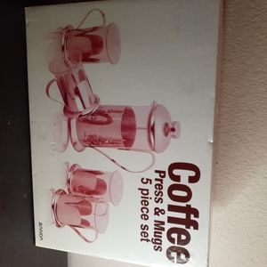 NEW IN BOX RANDA French Coffee Press with Mugs 5pcs Set